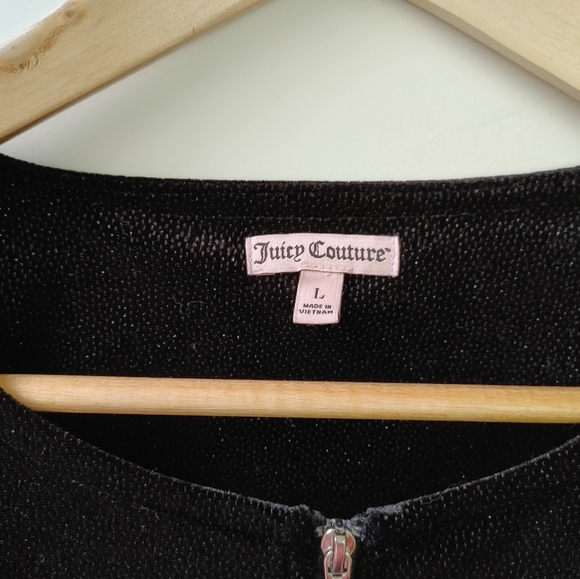✨Juicy Couture Black Sparkly Velour Crop Jacket ~ Size L - Picture 3 of 12